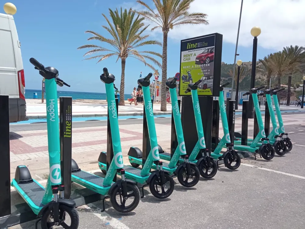 CityDock network docking station on a seaside promenade with palm trees